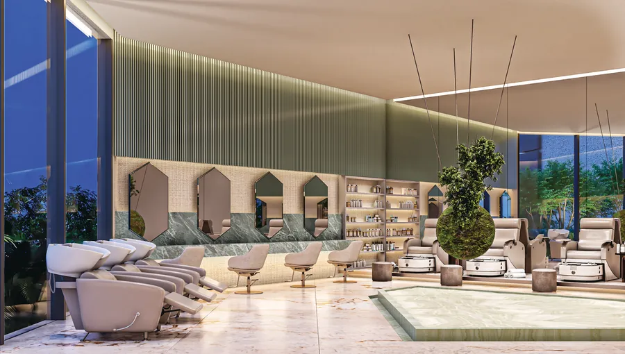Tonino Lamborghini Residences - Signature salon and wellness suite with garden views